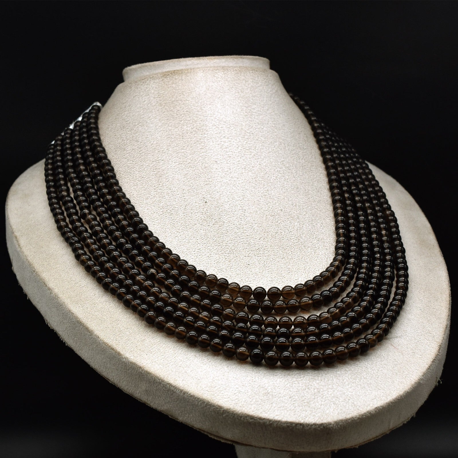 Black Natural Smoky Quartz 837 Ct Beads Round Gemstone Party Fashion Necklace