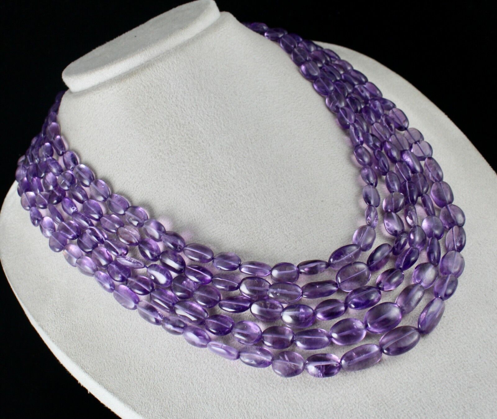 NATURAL AMETHYST BEADS LONG NUGGETS 5 LINE 1055 CARATS GEMSTONE FASHION NECKLACE