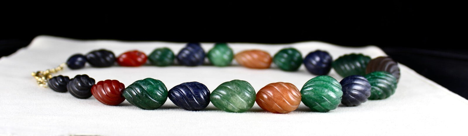 Natural Semi Precious Carved Melon Beads 942 Ct Sterling Silver Necklace