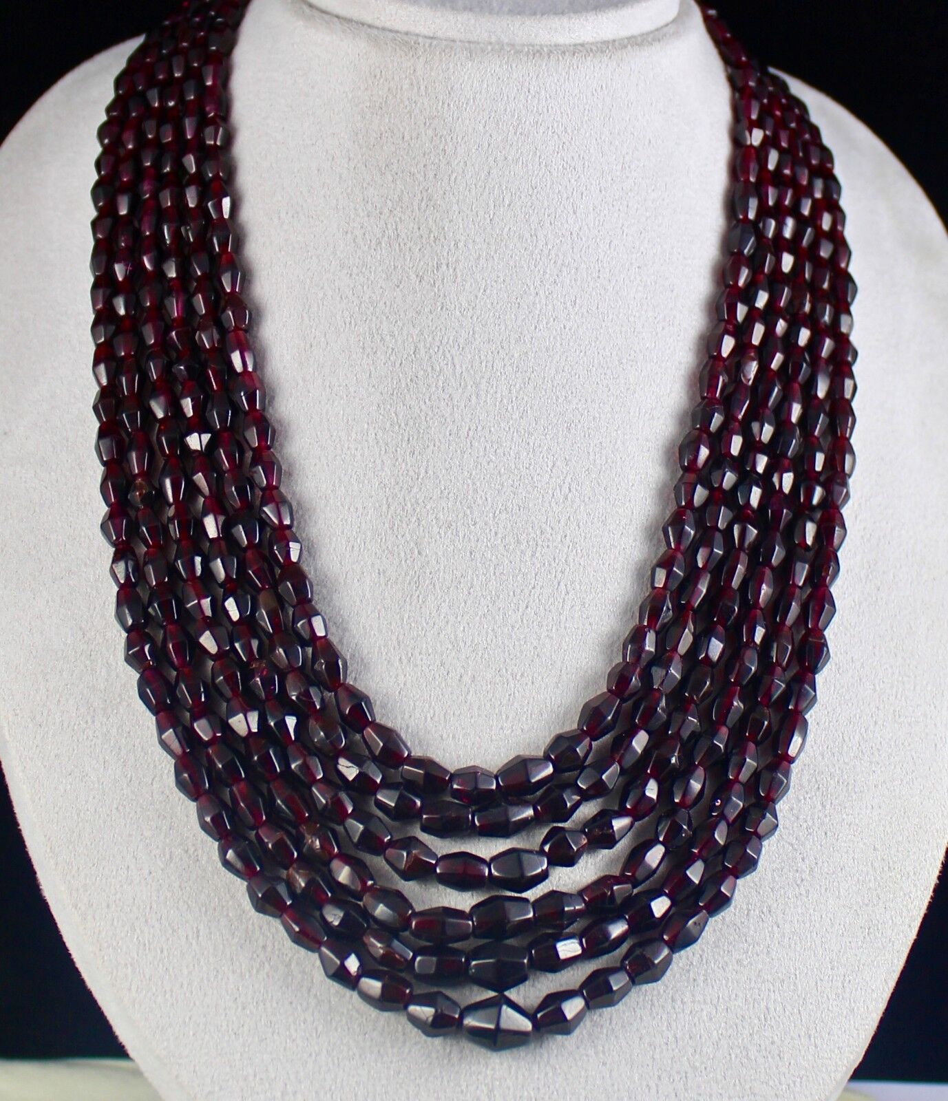 NATURAL GARNET BEADS FANCY 6 LINE 1412 CARATS GEMSTONE LADIES FASHION NECKLACE