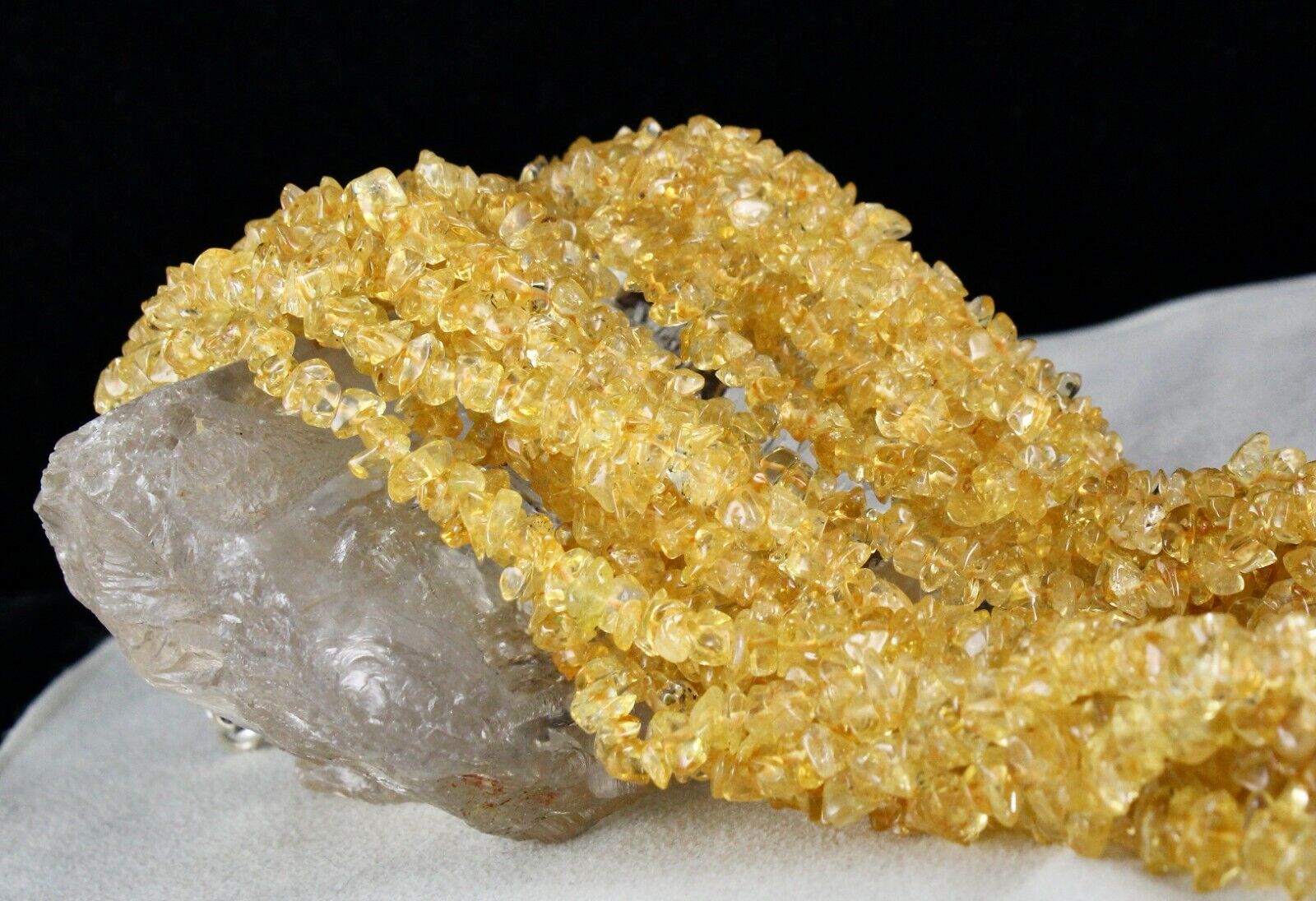 NATURAL YELLOW CITRINE UNCUT BEADS 10 LINE 1327 CARATS GEMSTONE SILVER NECKLACE