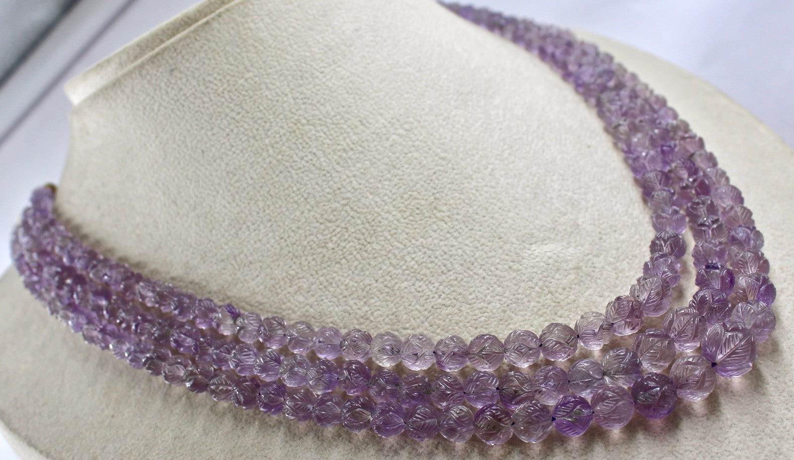 Vintage Natural Amethyst Beads Necklace Engraved 417 Ct Purple Gemstone
