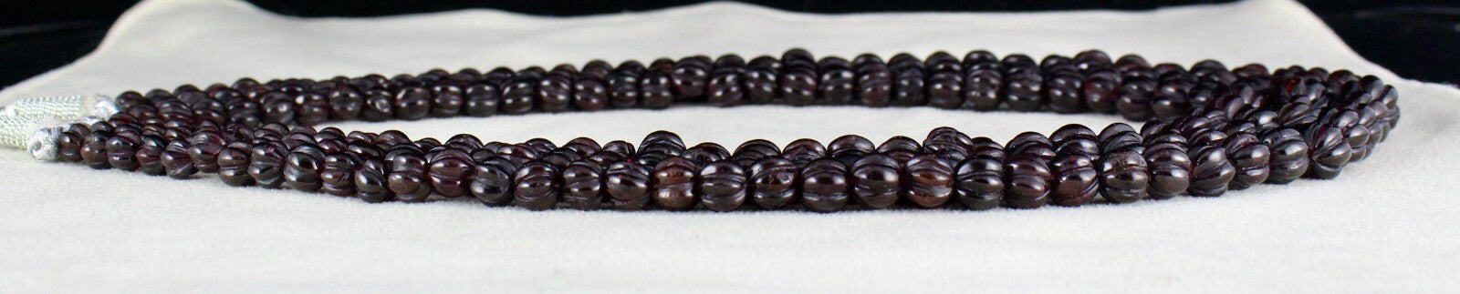 Natural Garnet 1092ct Carved Melon Beads 3 Line Gemstone Fashion Necklace