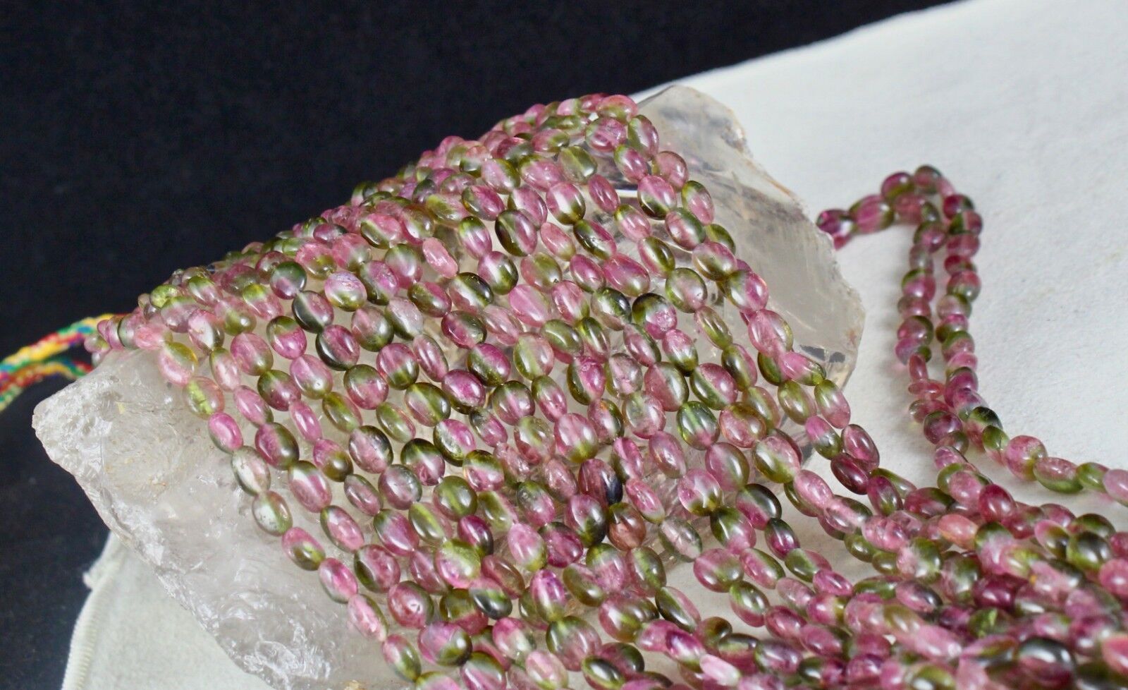 NATURAL BI COLORS MULTI TOURMALINE BEADS CABOCHON 728 CTS GEMSTONE NECKLACE