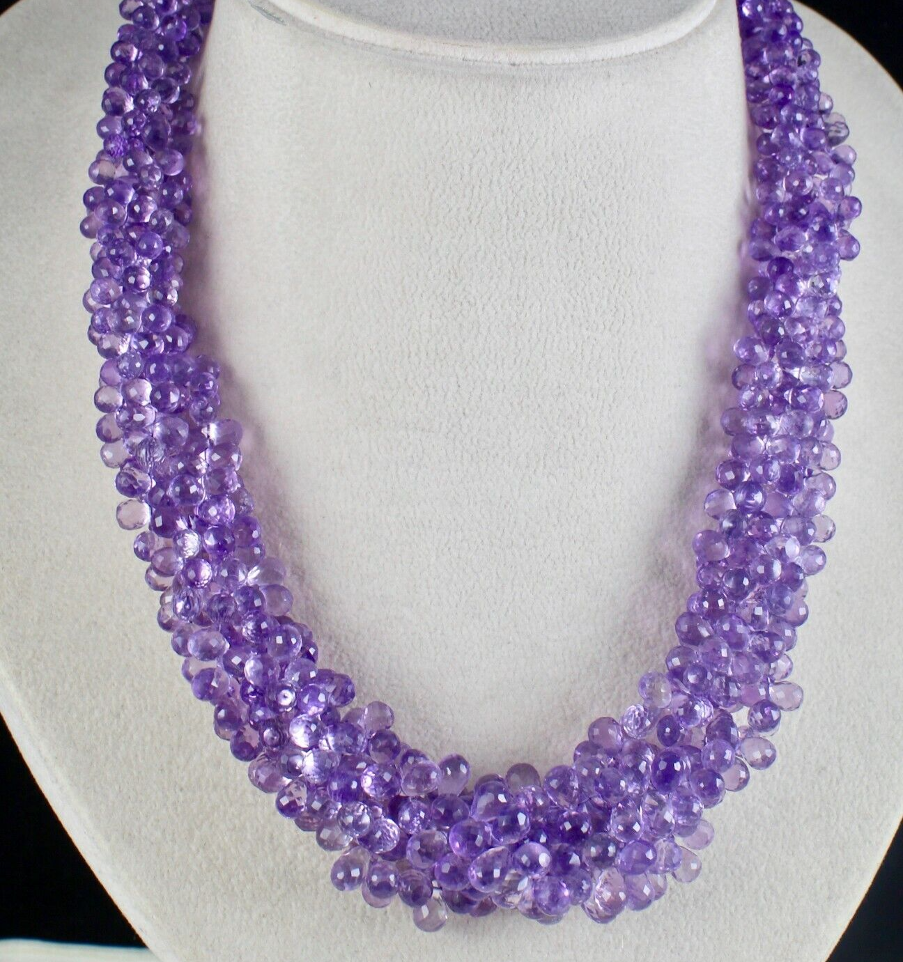 Pink Amethyst Beaded Drops Necklace 768 Ct Natural Gemstone Bunch Silver Clasp