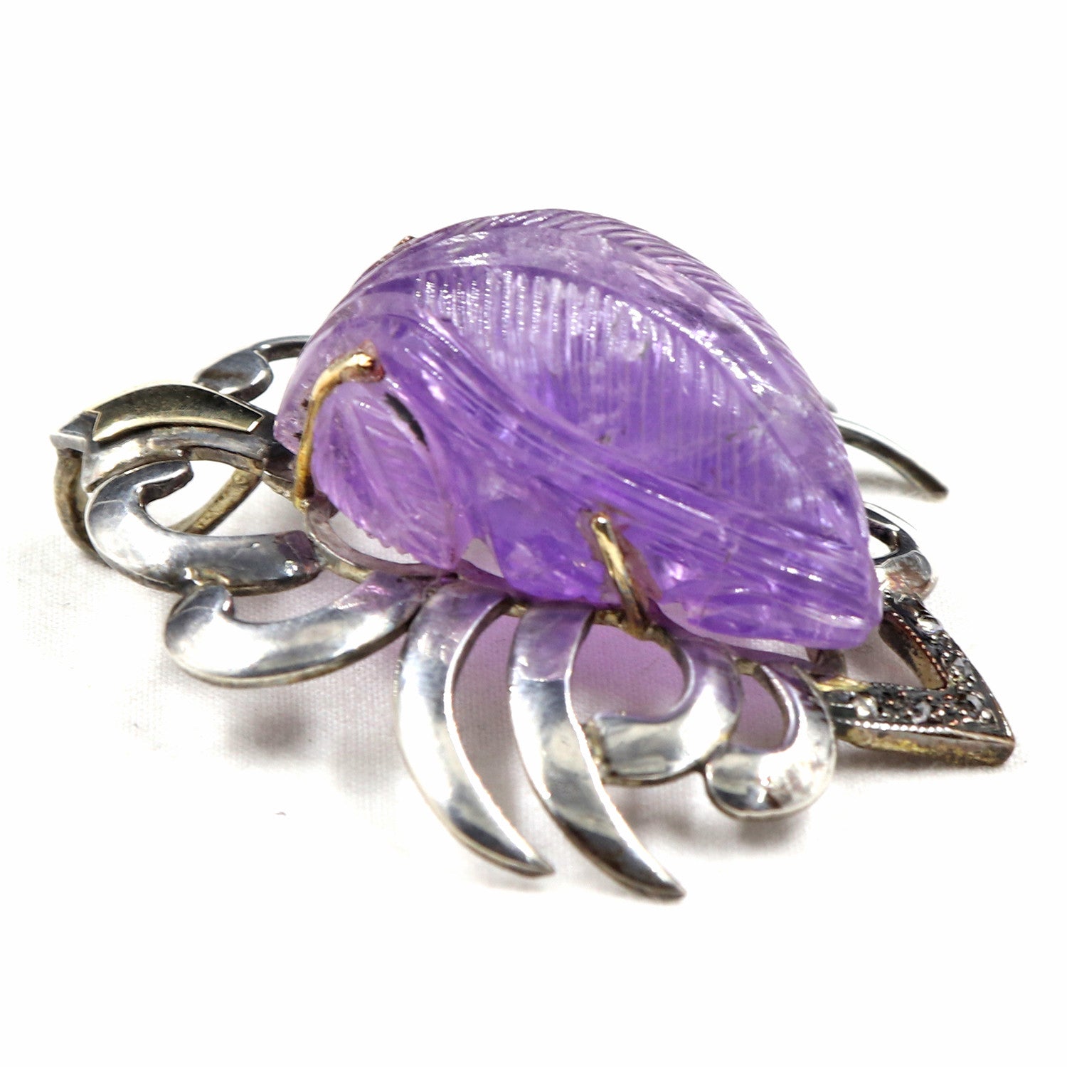 Antique Amethyst 78.55ct Natural Diamond Victorian Pendant Sterling Silver