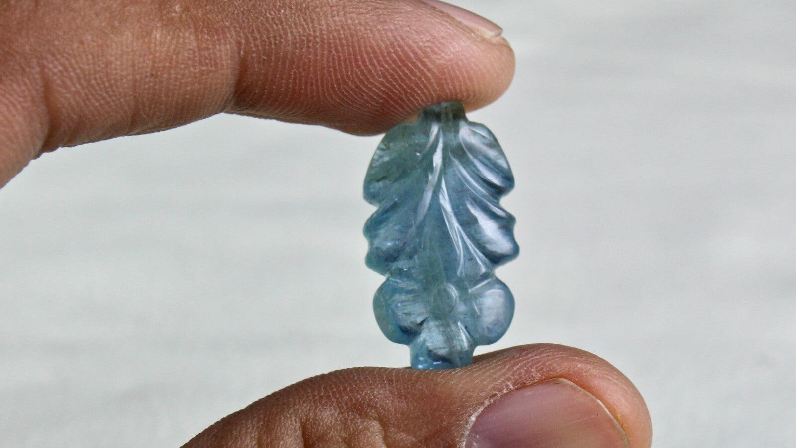 Natural Blue Aquamarine Carved Flower Gemstone 15.83 Ct For Pendant Designing
