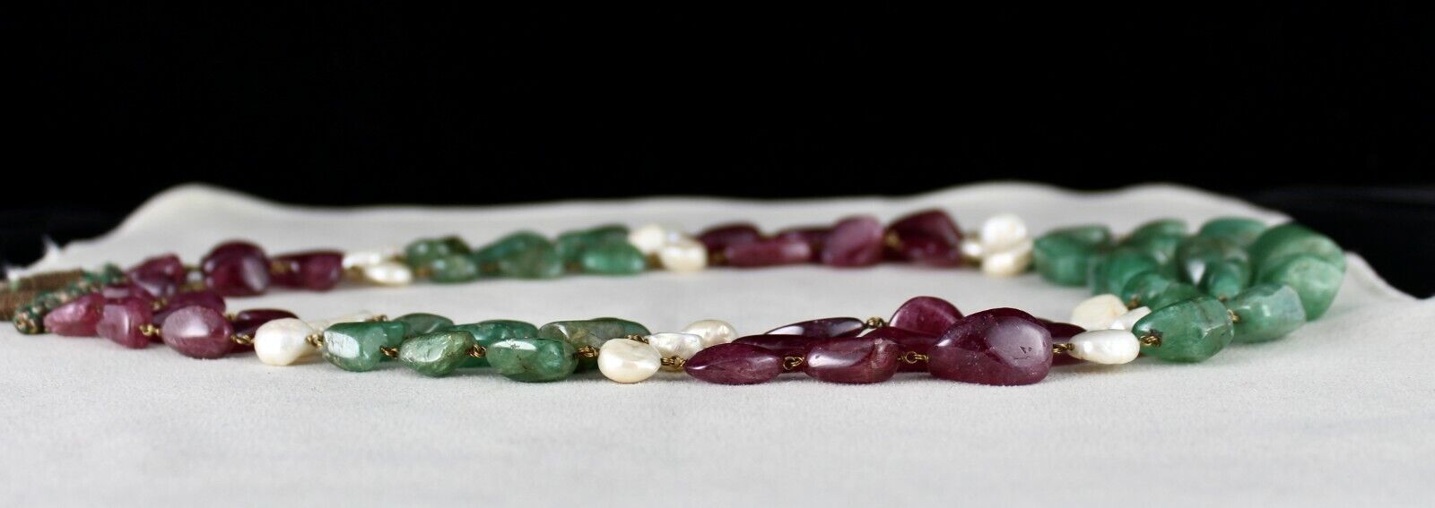 NATURAL EMERALD PINK TOURMALINE BEADS 940 CARATS PEARL 18K GOLD LADIES NECKLACE