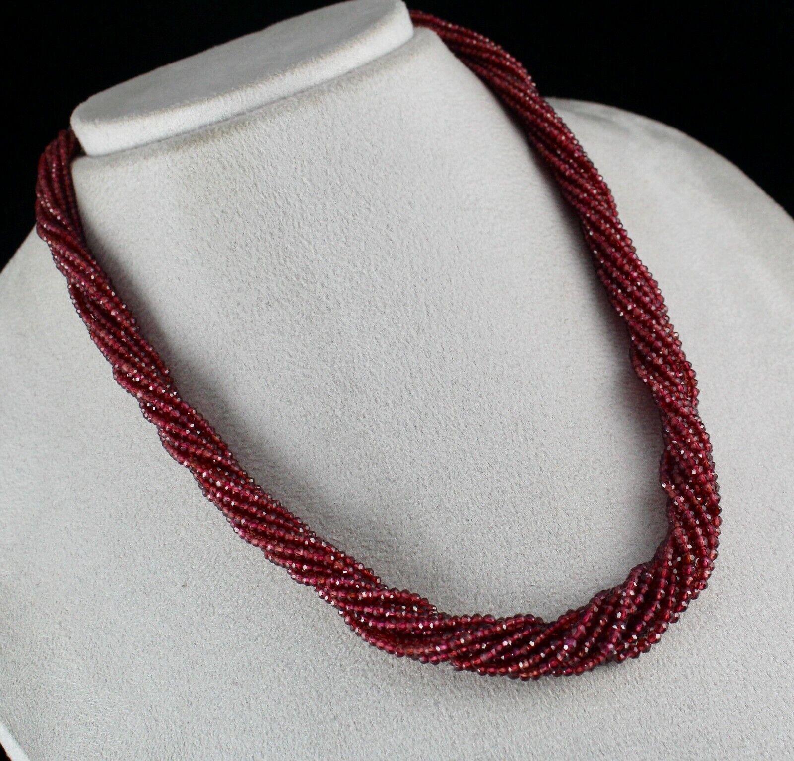 Natural Rhodolite Garnet Beaded Necklace 12 L 343 Carats Gemstone Silver Clasp
