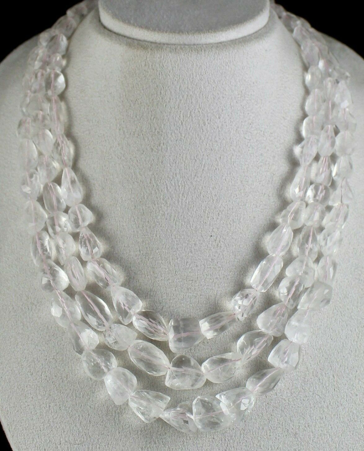 NATURAL PINK AQUAMARINE FACETED TUMBLE BEADS 3 LINE 1094 CARAT GEMSTONE NECKLACE