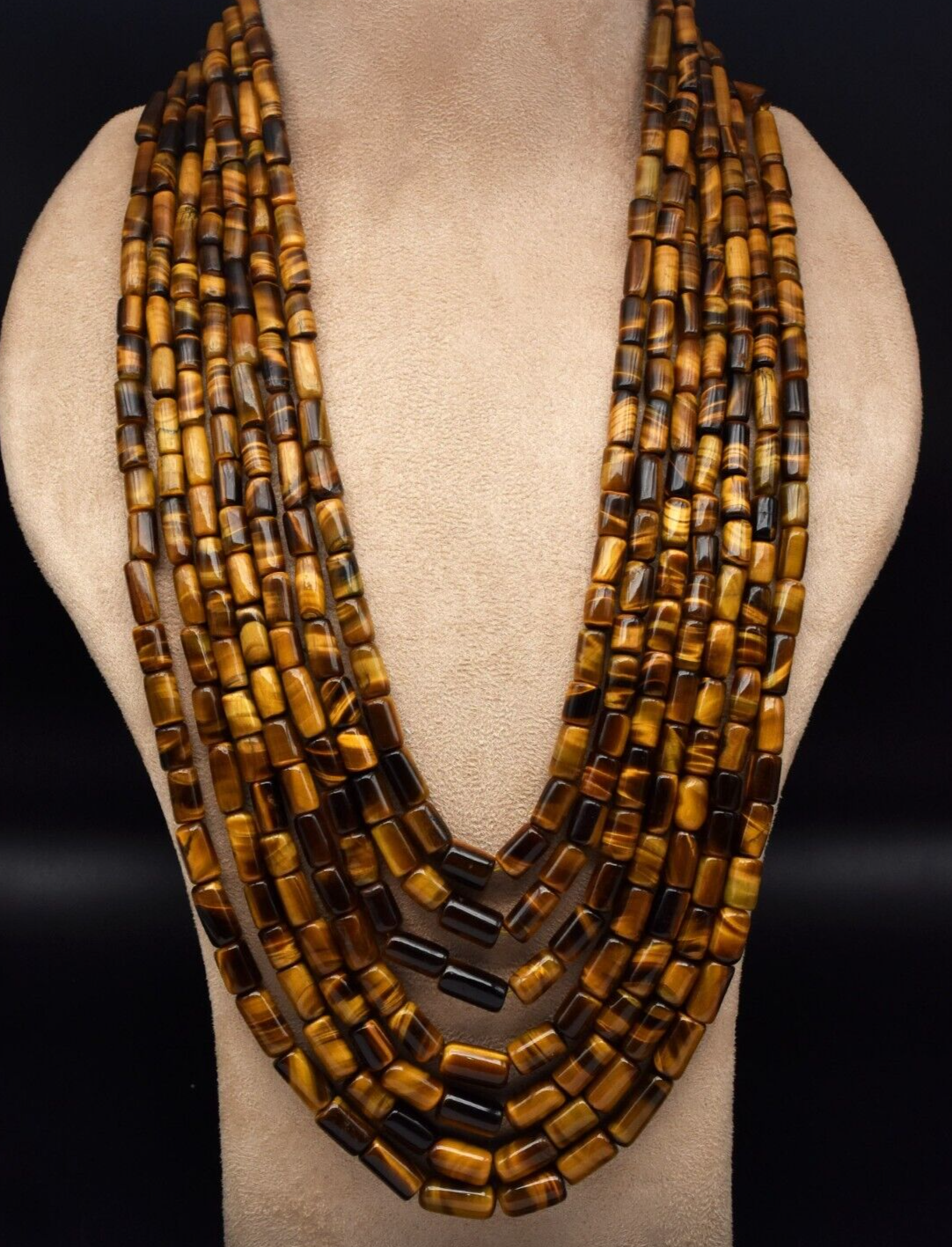Natural Tiger Eye Tube Beads Necklace 1548 Ct Big Antique Fashion Gemstone