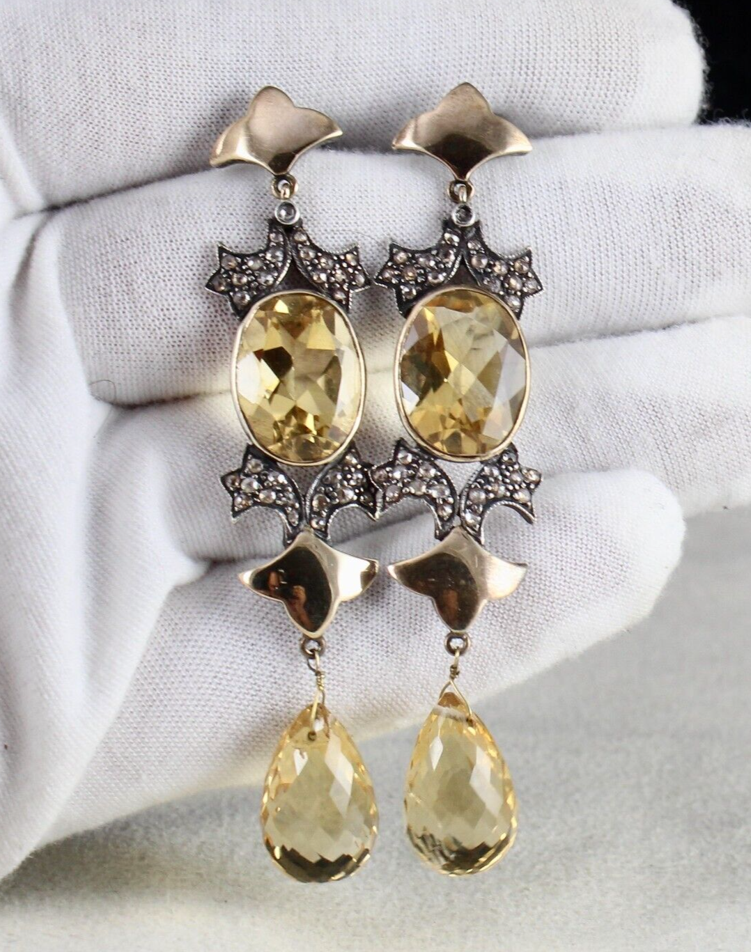 Certified Natural Citrine 10ct Natural Diamond 18k Gold Sterling Silver Earrings