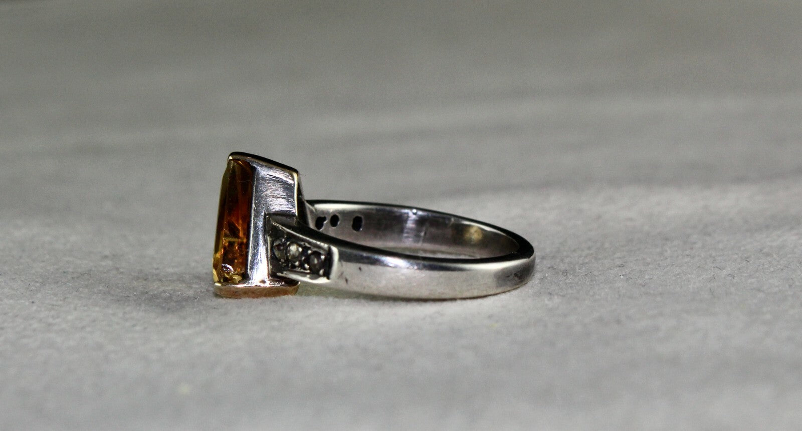 Vintage Natural Yellow Citrine 10ct Oval Natural Diamond 18k Gold Silver Ring