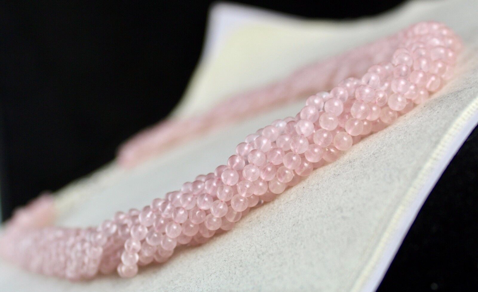 NATURAL ROSE QUARTZ BEADS 9 L 591 CARATS GEMSTONE ROUND LADIES SILVER NECKLACE