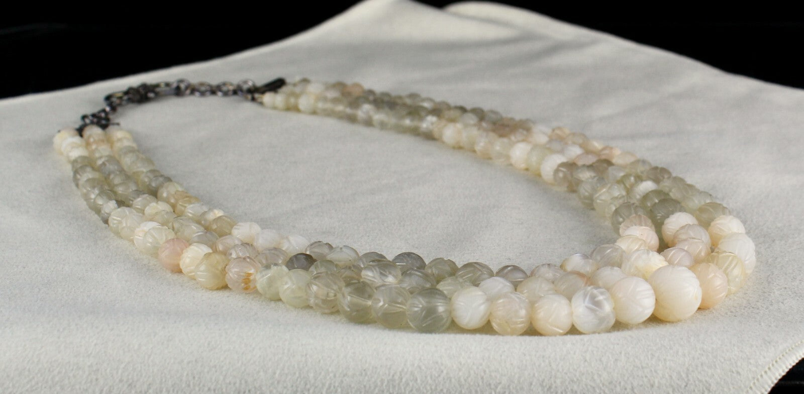 Natural Multi Moonstone 667ct Beads Carved 3 Line Gemstone Ladies Necklace