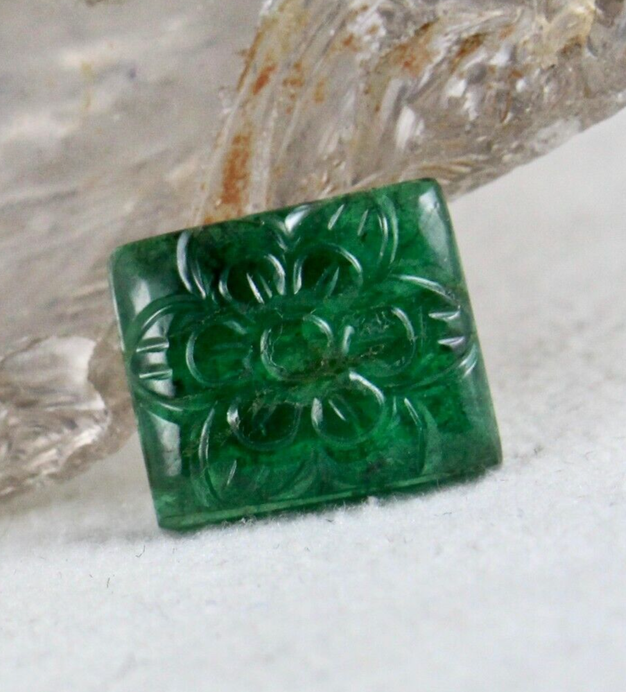 Zambia Emerald Carved Rectangle Gemstone Ring Pendant 7.56 Ct Design