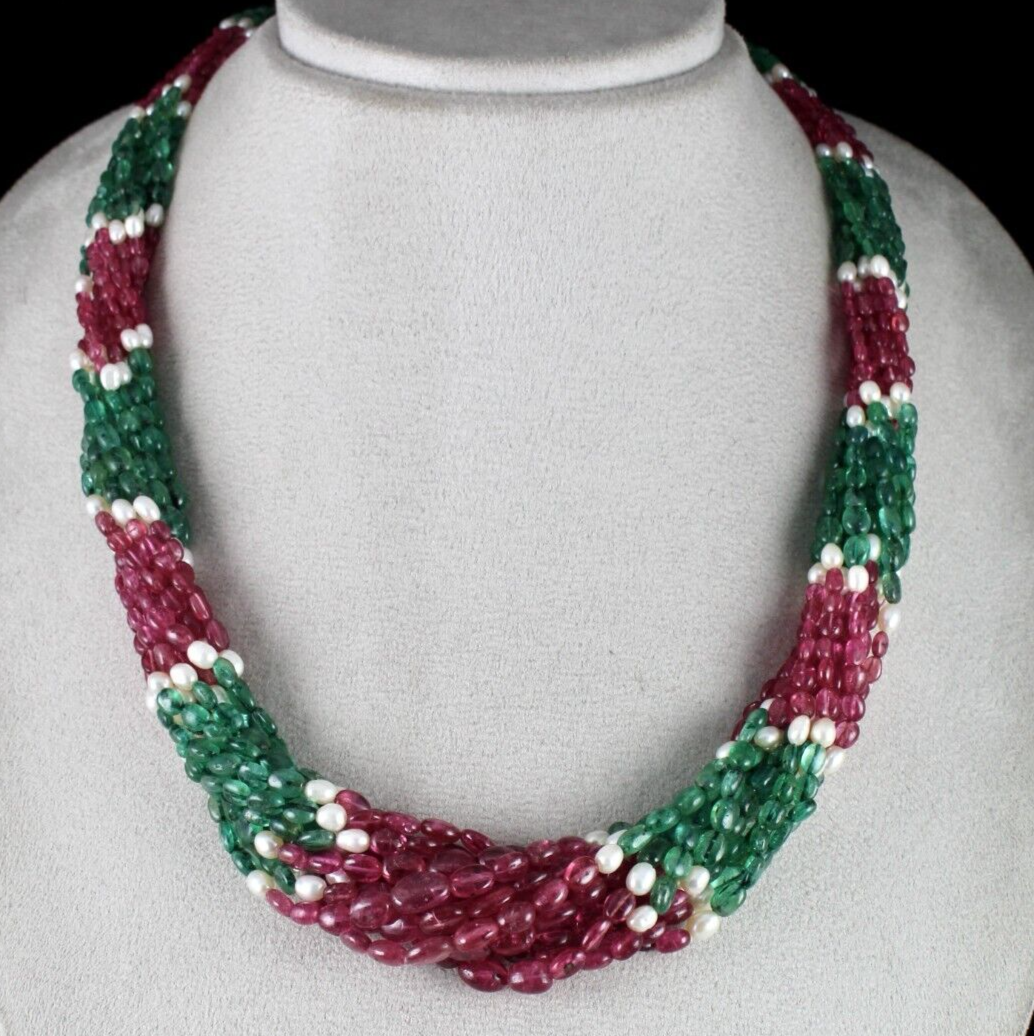 Certified Natural Emerald 690 Ct Spinel Pearl Long Beads Necklace
