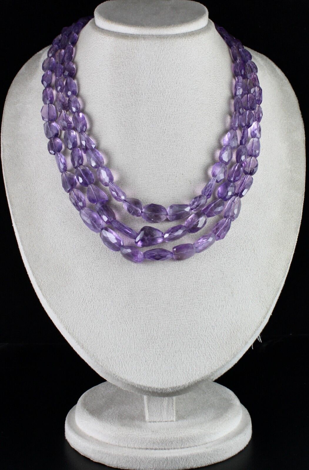 Natural Amethyst Beads Faceted Tumble 3L 861 Ct Purple Gemstone Fashion Necklace