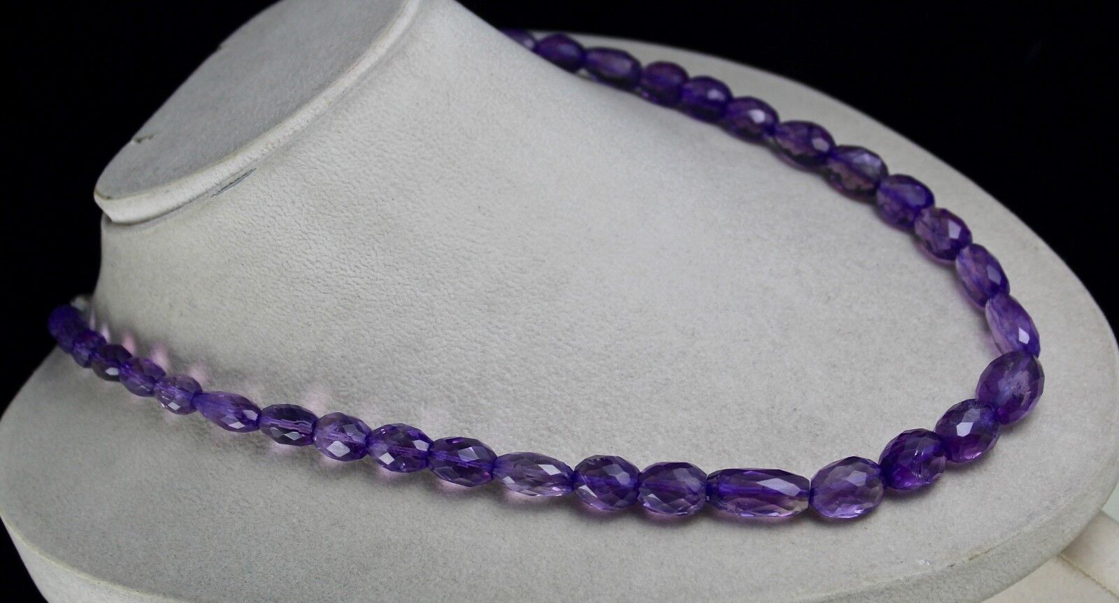 NATURAL PURPLE AMETHYST BEADS FACETED OVAL 17MM 1 LINE 347CTS GEMSTONE NECKLACE