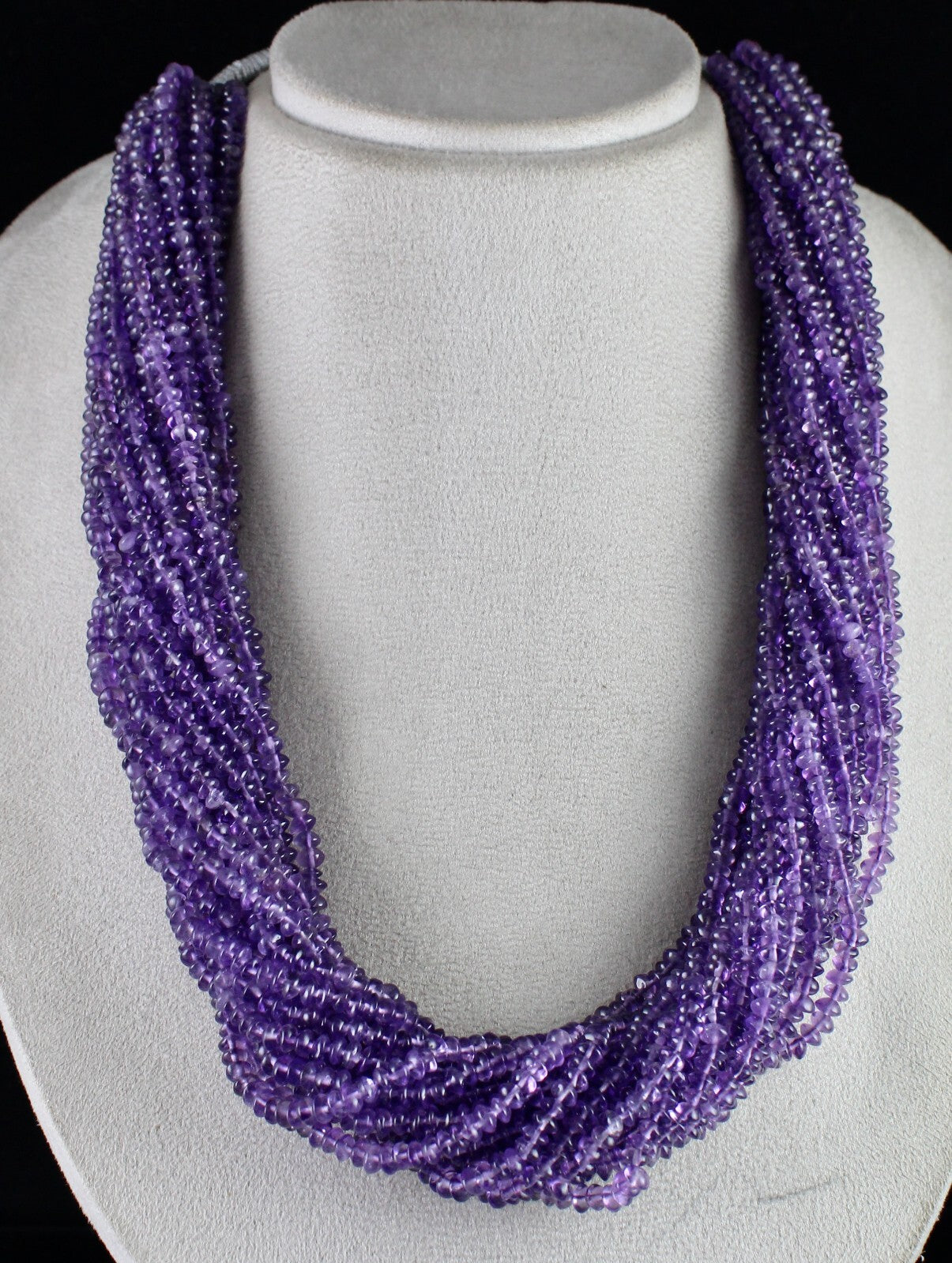 Natural Brazilian Amethyst Button Beads Necklace 1452 Ct Sterling Silver 18 Line