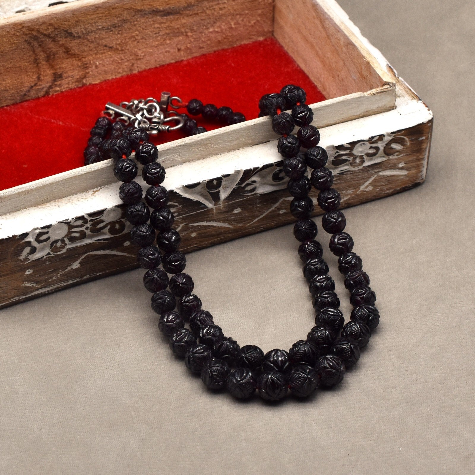 Certified Vintage Natural Garnet Beads 649 Ct Sterling Silver Necklace