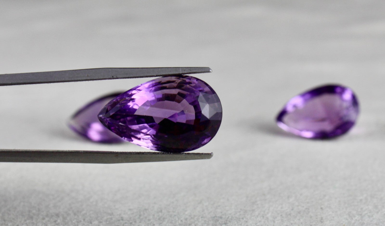 Natural Amethyst Pear Cut Gems 3 Pc 51.18 Ct For Earring Pendant Designing