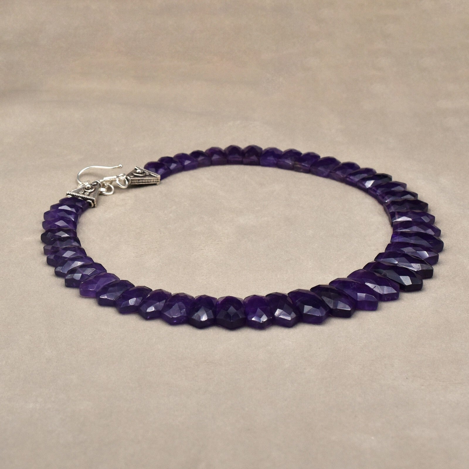 Certified Natural Amethyst 478 Ct Flat Cut Sterling Silver Necklace