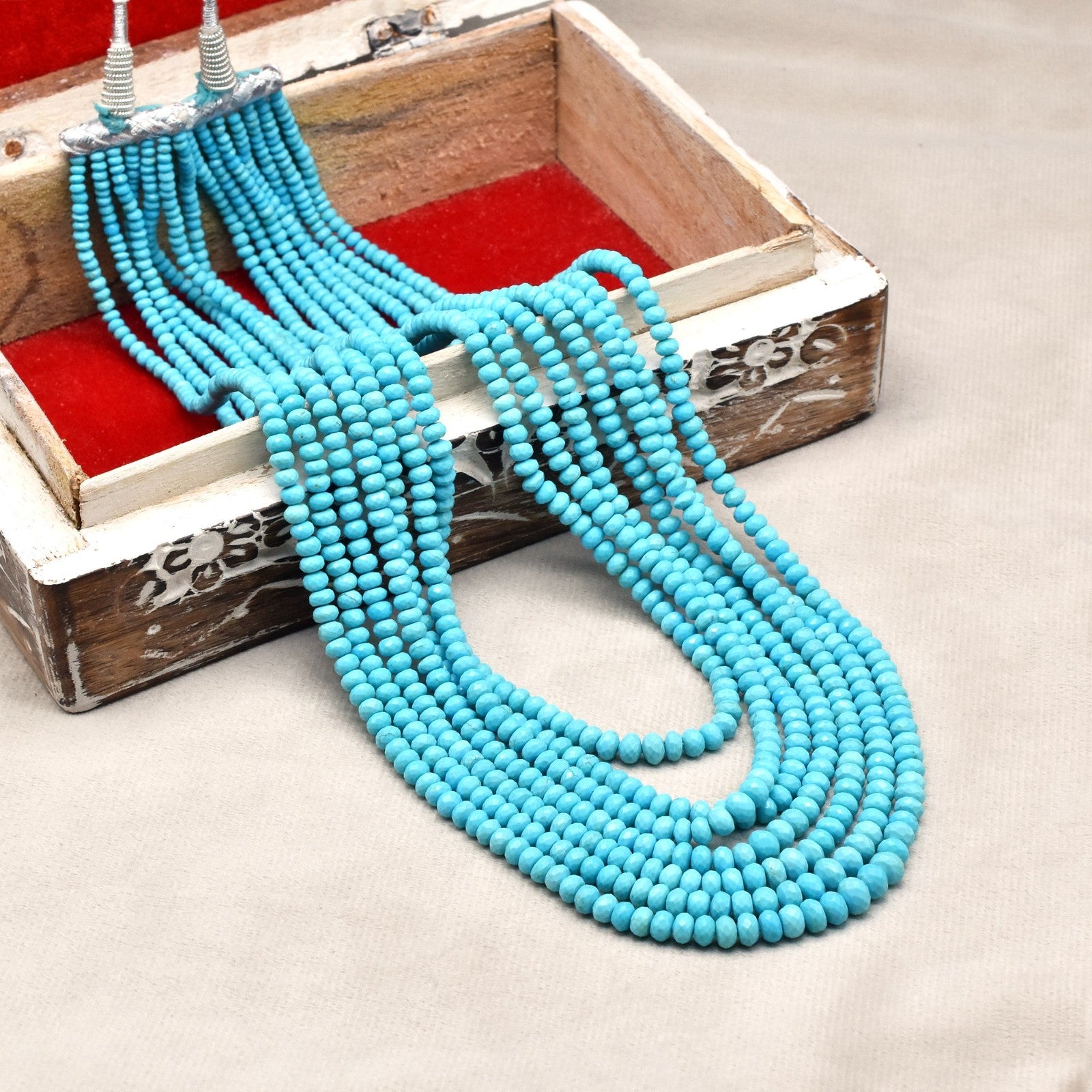 Certified Natural Turquoise 518 Ct Blue Gemstone Round Bead Necklace 7l