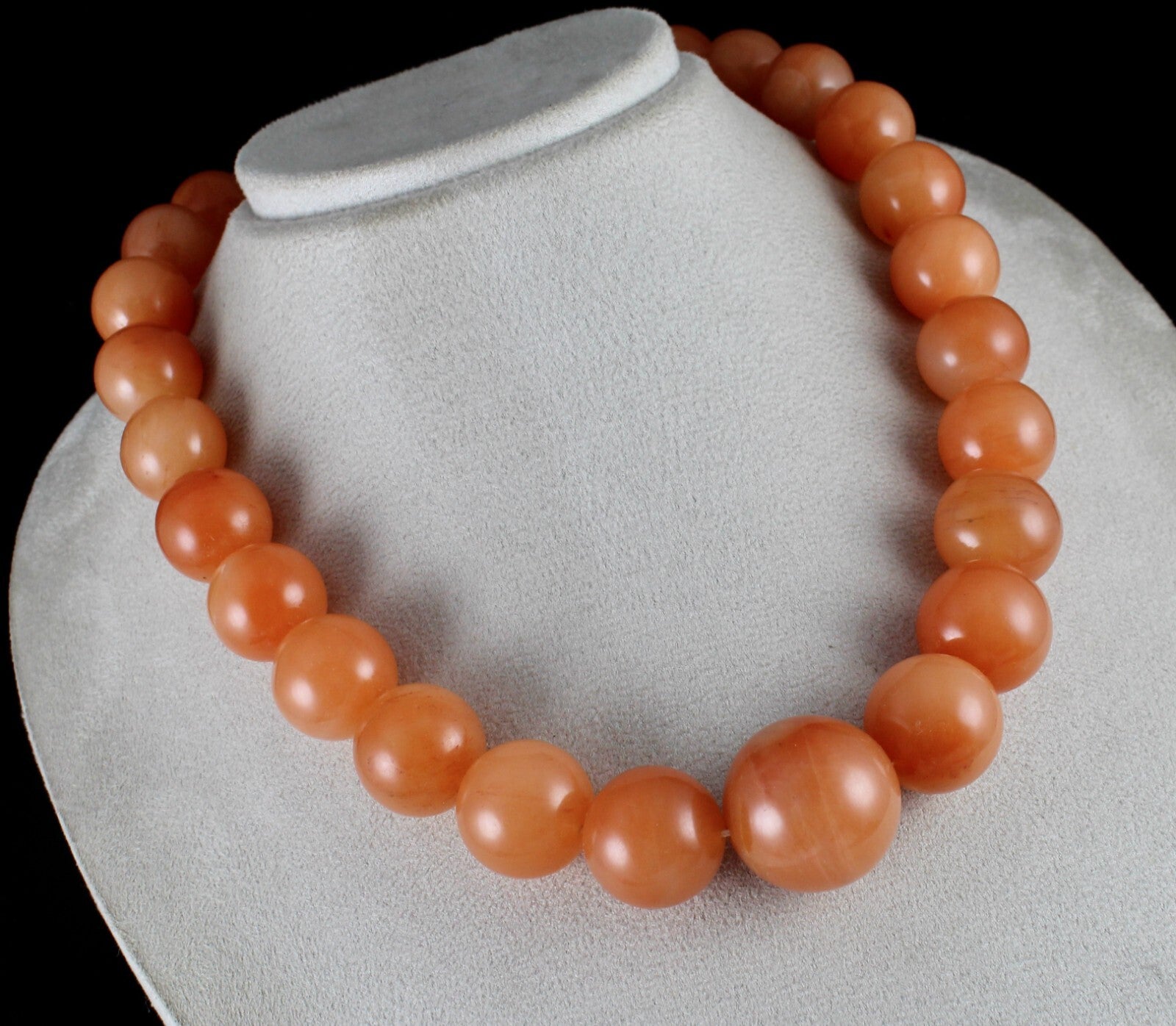 Natural Orange Quartz Necklace 1553 Ct Round Beads Sterling Silver Clasp