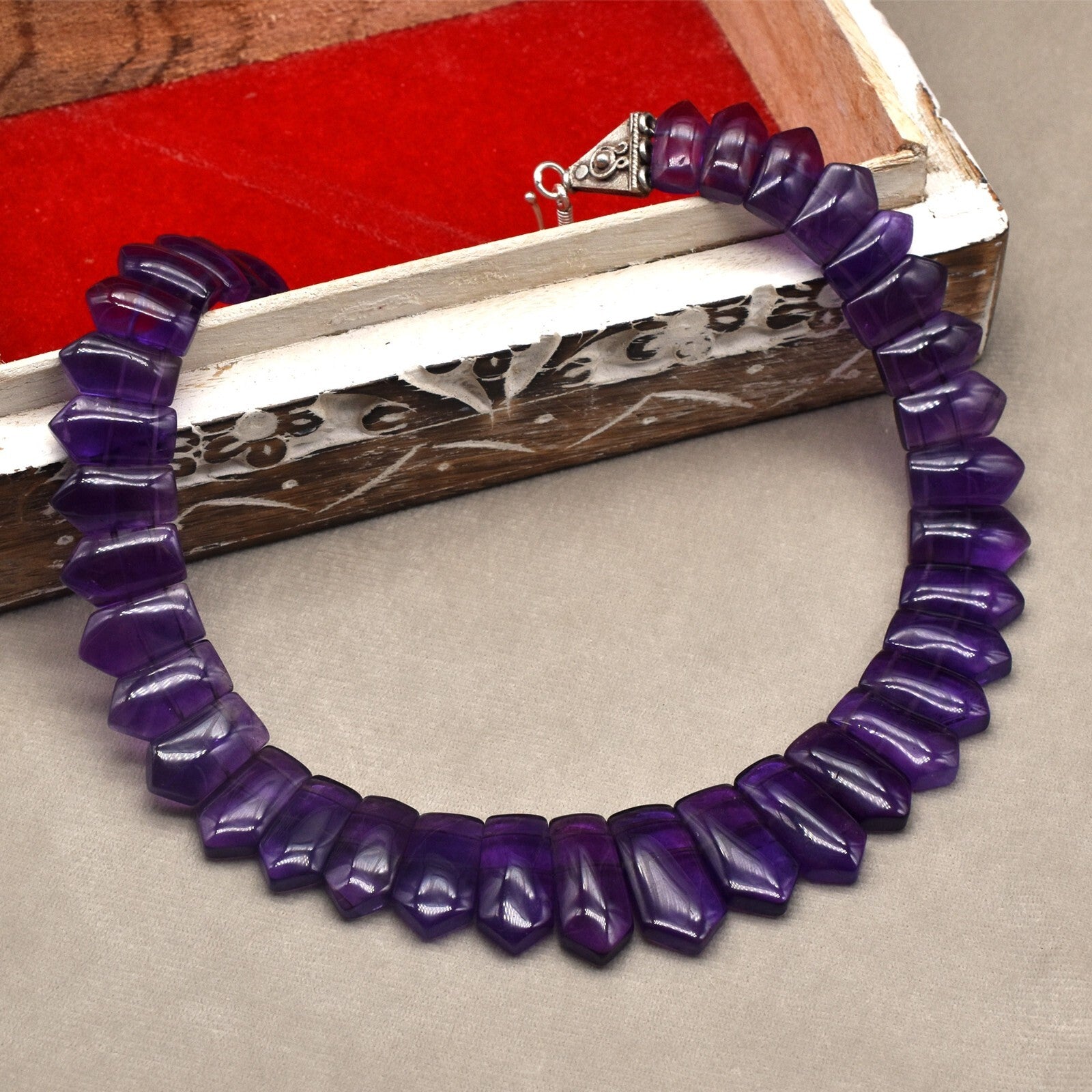 Certified Natural Amethyst 452 Ct Sterling Silver Semiprecious Necklace