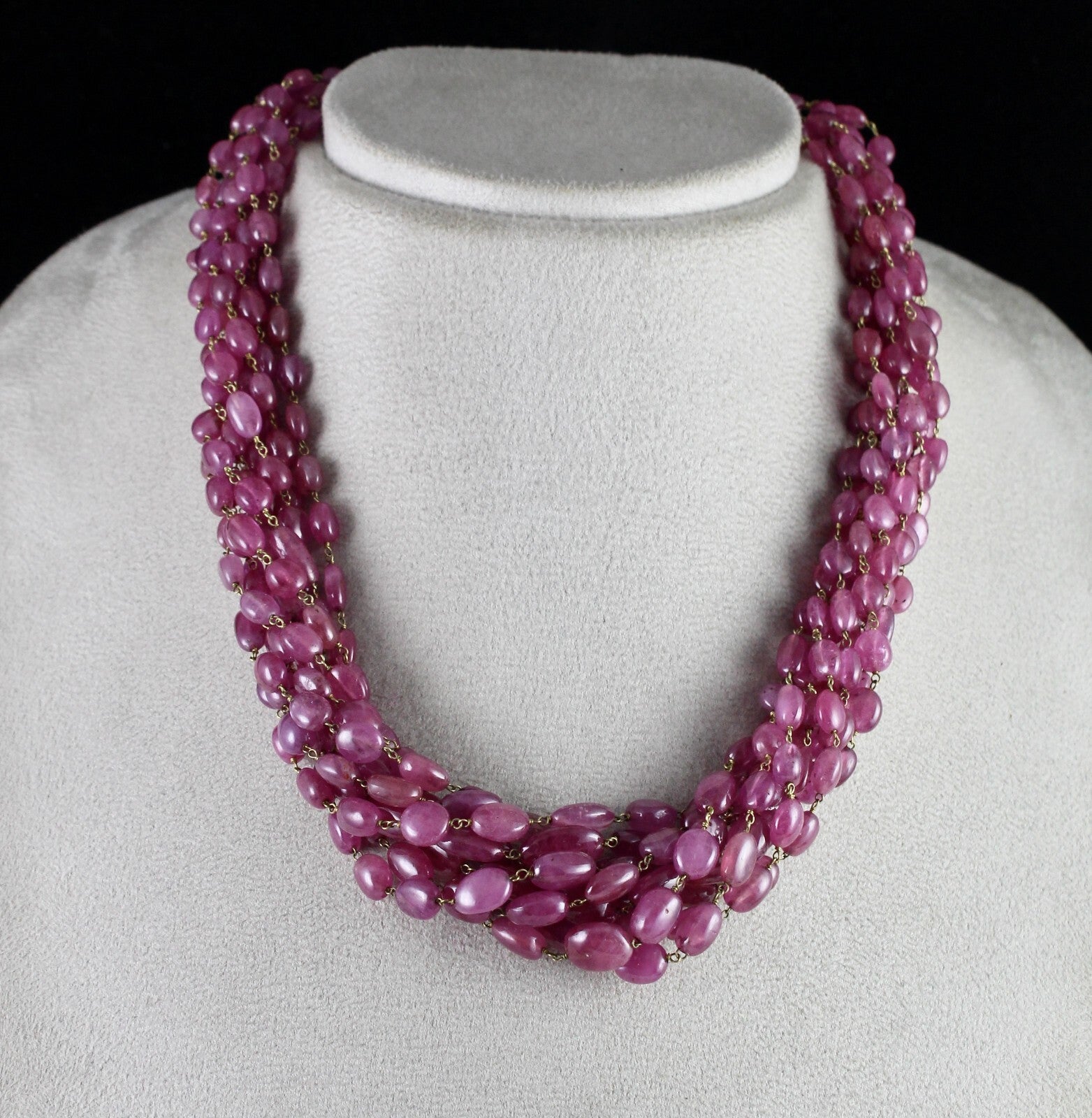 Certified Vintage Ruby Pink Beads Cabochon 9 L 780 Ct 18k Gold Necklace