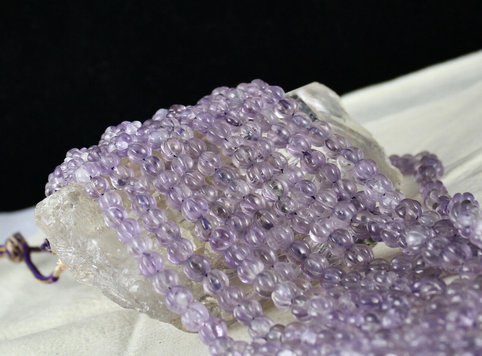Natural Amethyst Beads Carved Melon 5 L 947 Ct Purple Gemstone Antique Necklace