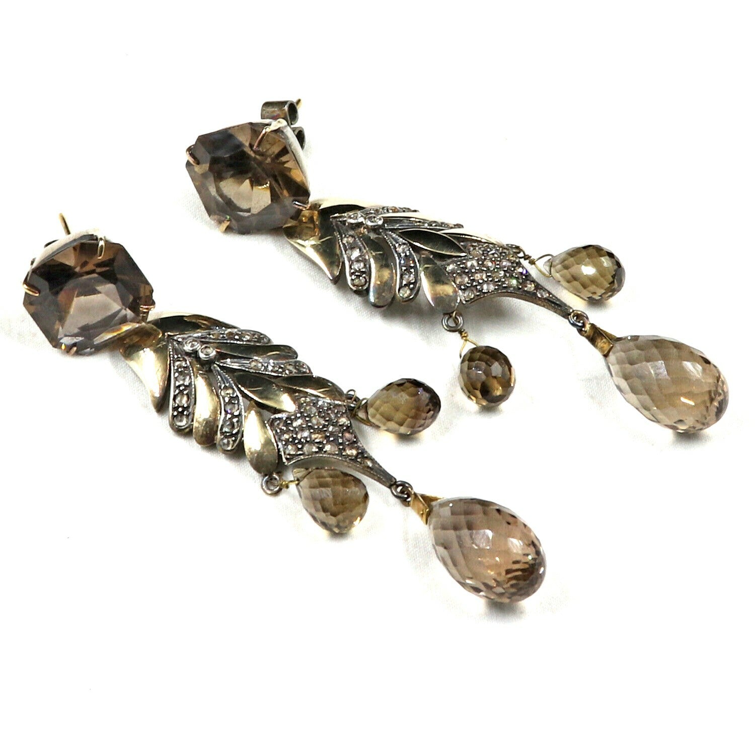 Certified Natural Smoky Quartz 141.9ct Natural Diamond Sterling Silver Earrings