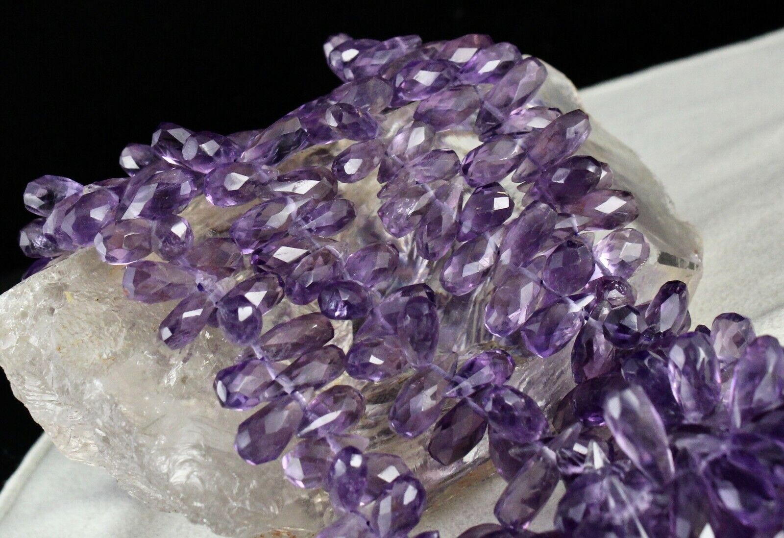 NATURAL AMETHYST TEAR DROPS BEADS 2 LINE 718 CARATS GEMSTONE SILVER NECKLACE