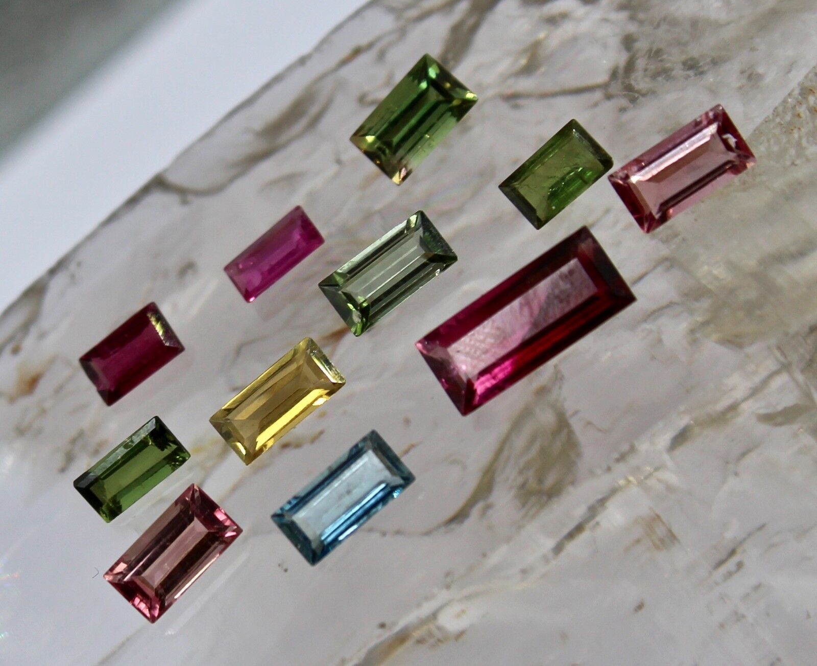 FINE NATURAL MULTI TOURMALINE BAGUETTE CUT 11 PCS 9.78 CARATS GEMSTONE DESIGNING
