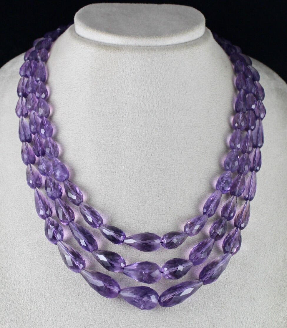 Certified Natural Purple Amethyst Tear Drop Beads 764ct Finest Necklace