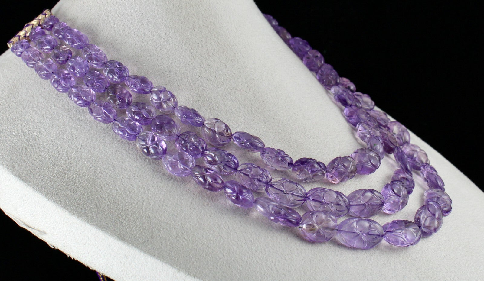 Certified Antique Amethyst Beads 754 Carats Carved Oval Natural Necklace