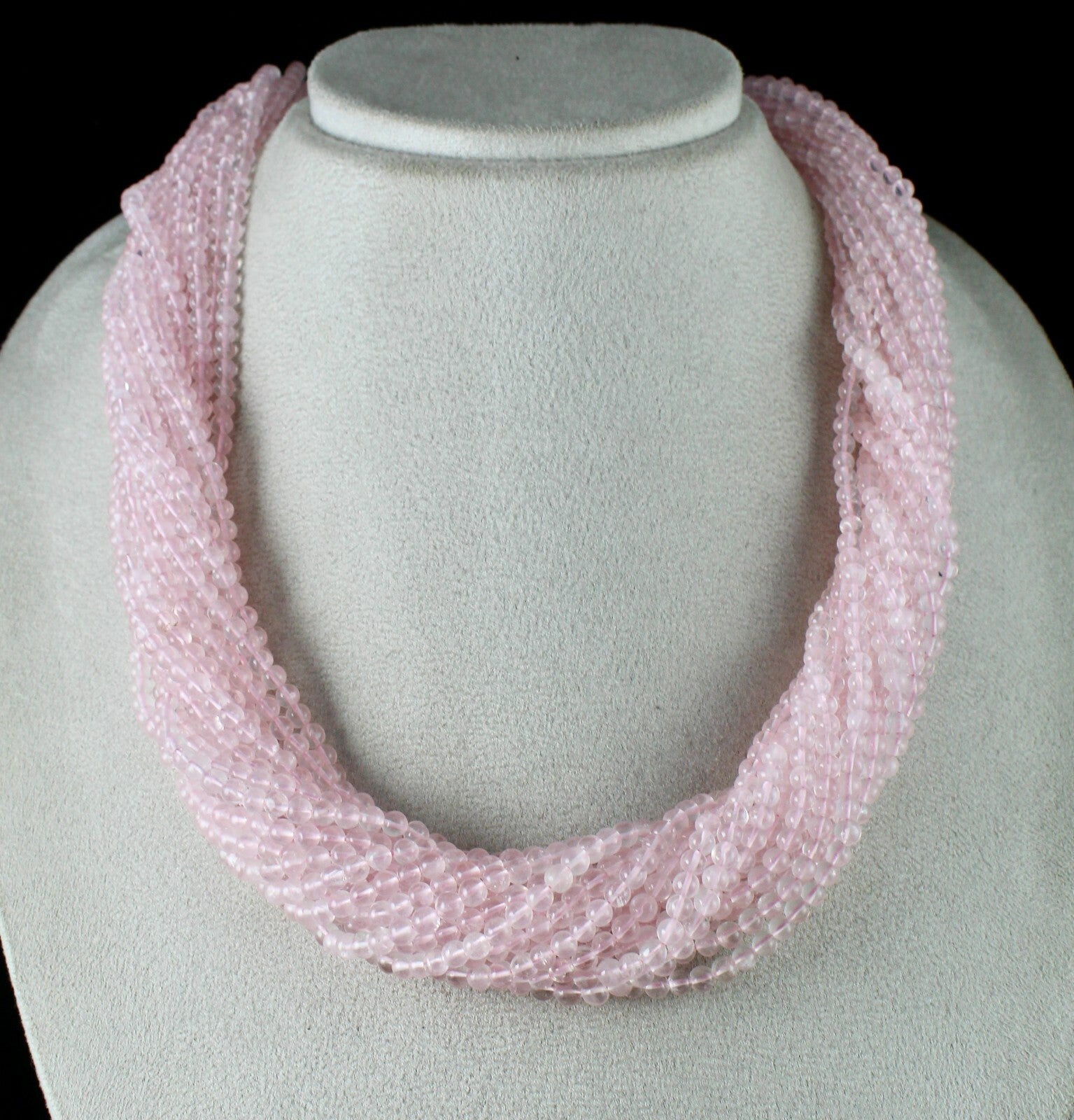 Natural Pink Rose Quartz Beads 1175 Carats Semi-precious 18 Line Necklace