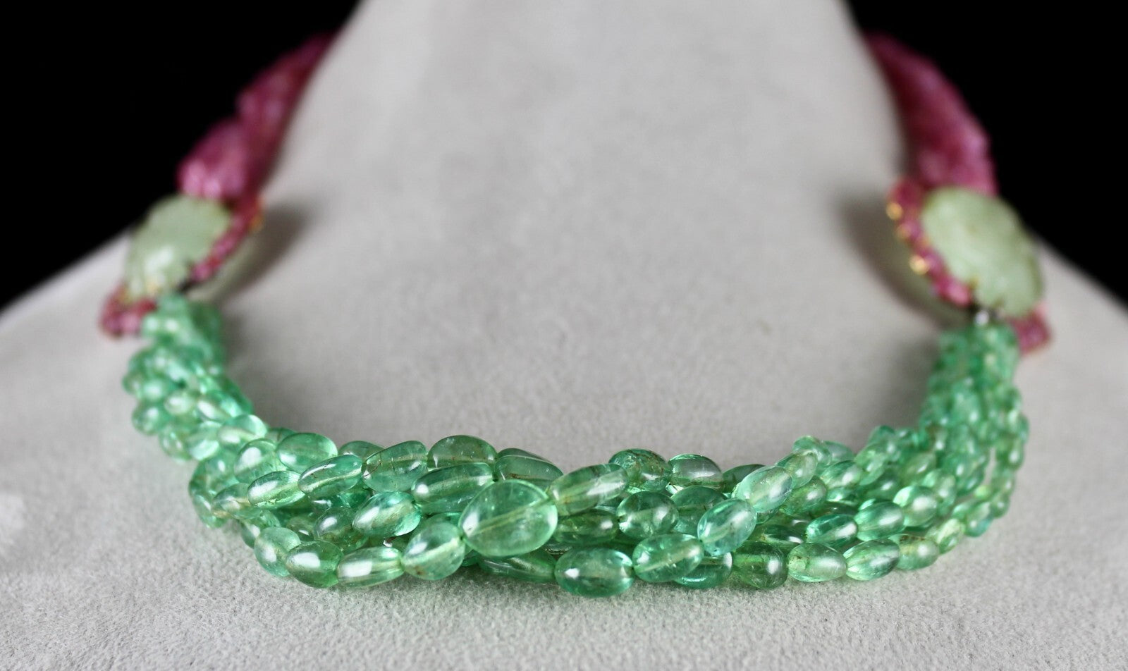 Certified Natural Colombian Emerald 581ct Pink Sapphire Beads 18k Gold Necklace