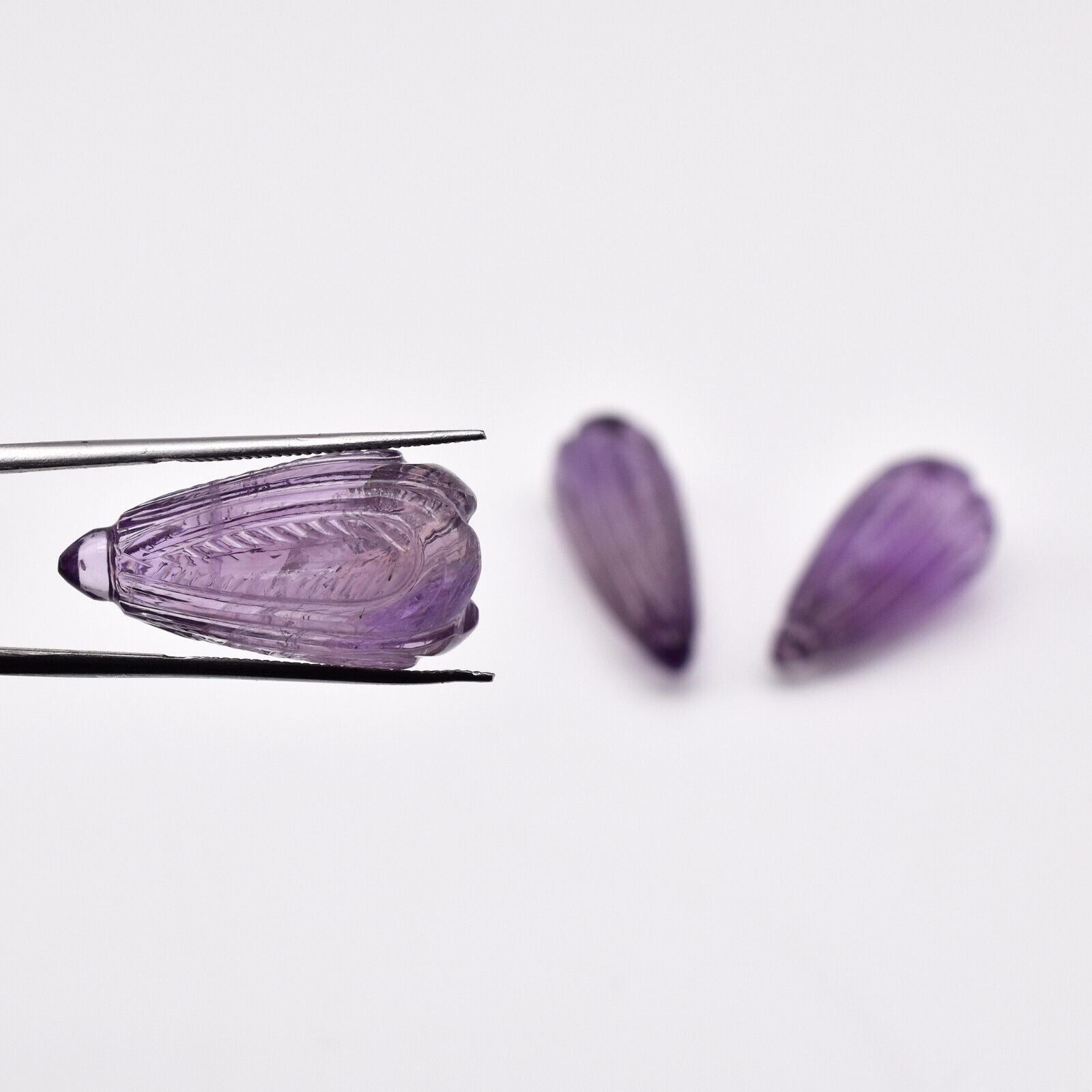 Natural Amethyst Engraved Drops 3 Pc 94.34 Ct Loose Gemstone Earring Pendant Set