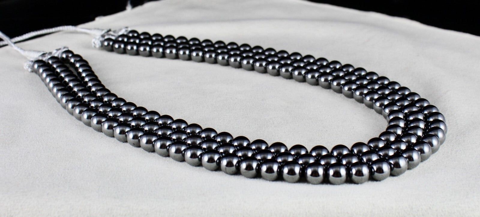 Natural Hematite Beads 3 Line 8mm 1160 Ct Round Black Gemstone Necklace