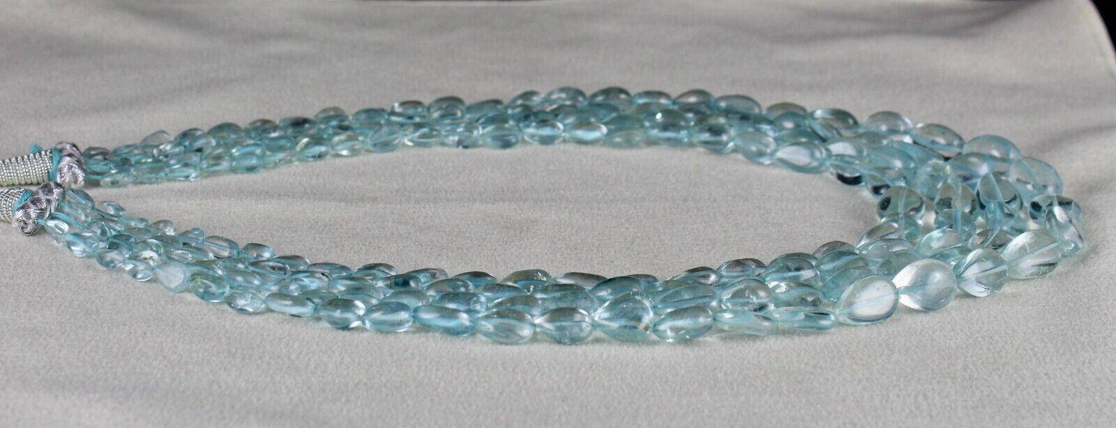 NATURAL BLUE TOPAZ BEADS DROPS 4 LINE 613 CARATS GEMSTONE BEADED FINE NECKLACE
