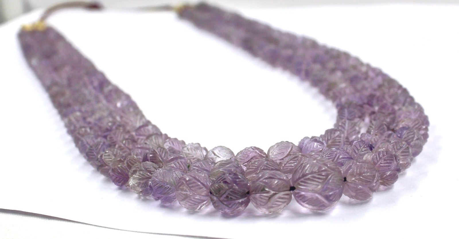 Vintage Natural Amethyst Beads Necklace Engraved 417 Ct Purple Gemstone