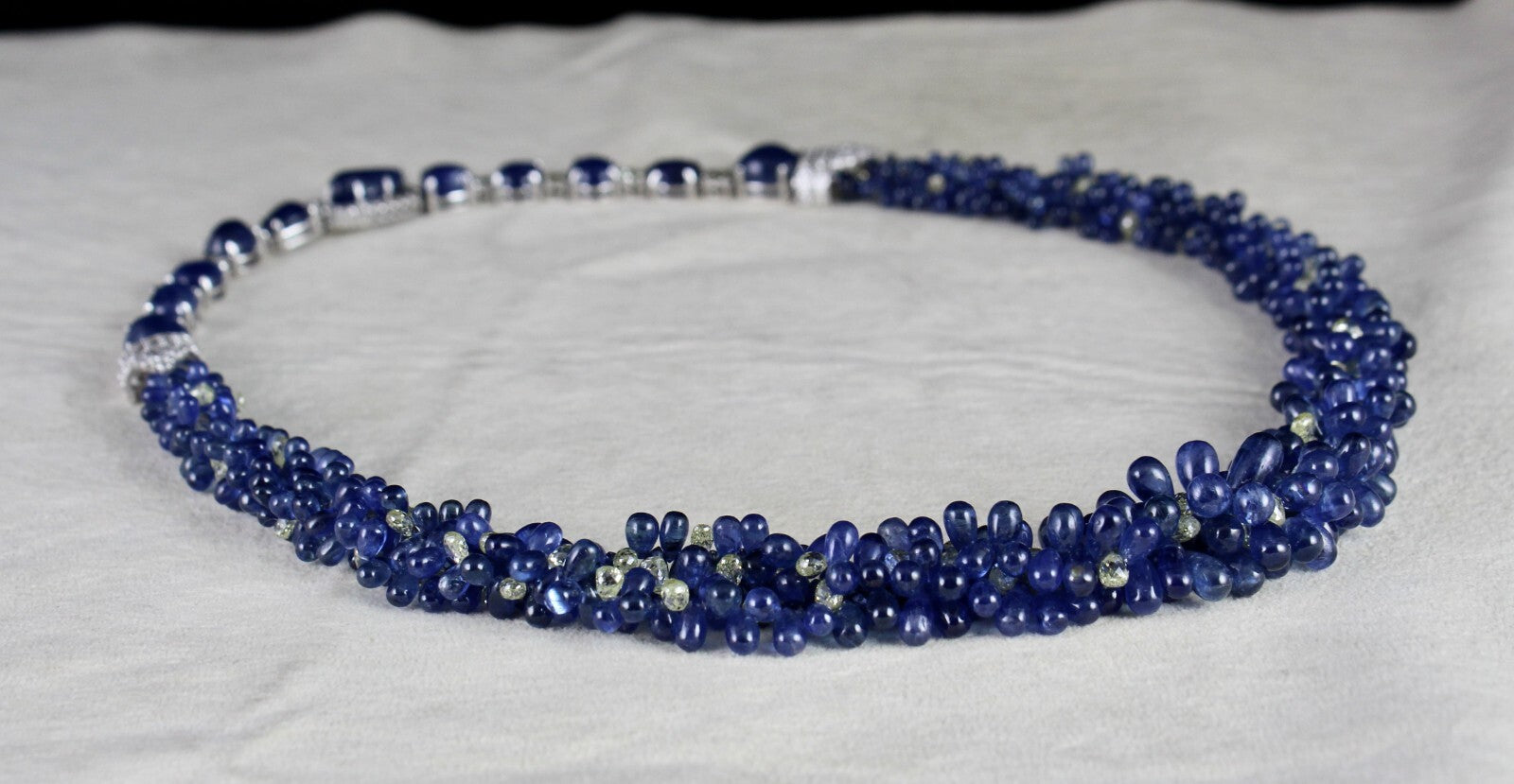 Certified 18k Gold Fine Blue Sapphire 316.58ct Natural Diamond Teardrop Necklace