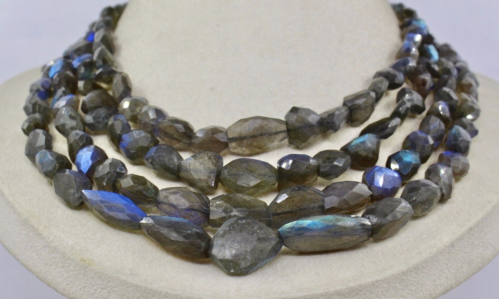 Natural Black Labradorite Faceted Tumble 4 L 877 Ct Gemstone Beaded Necklace
