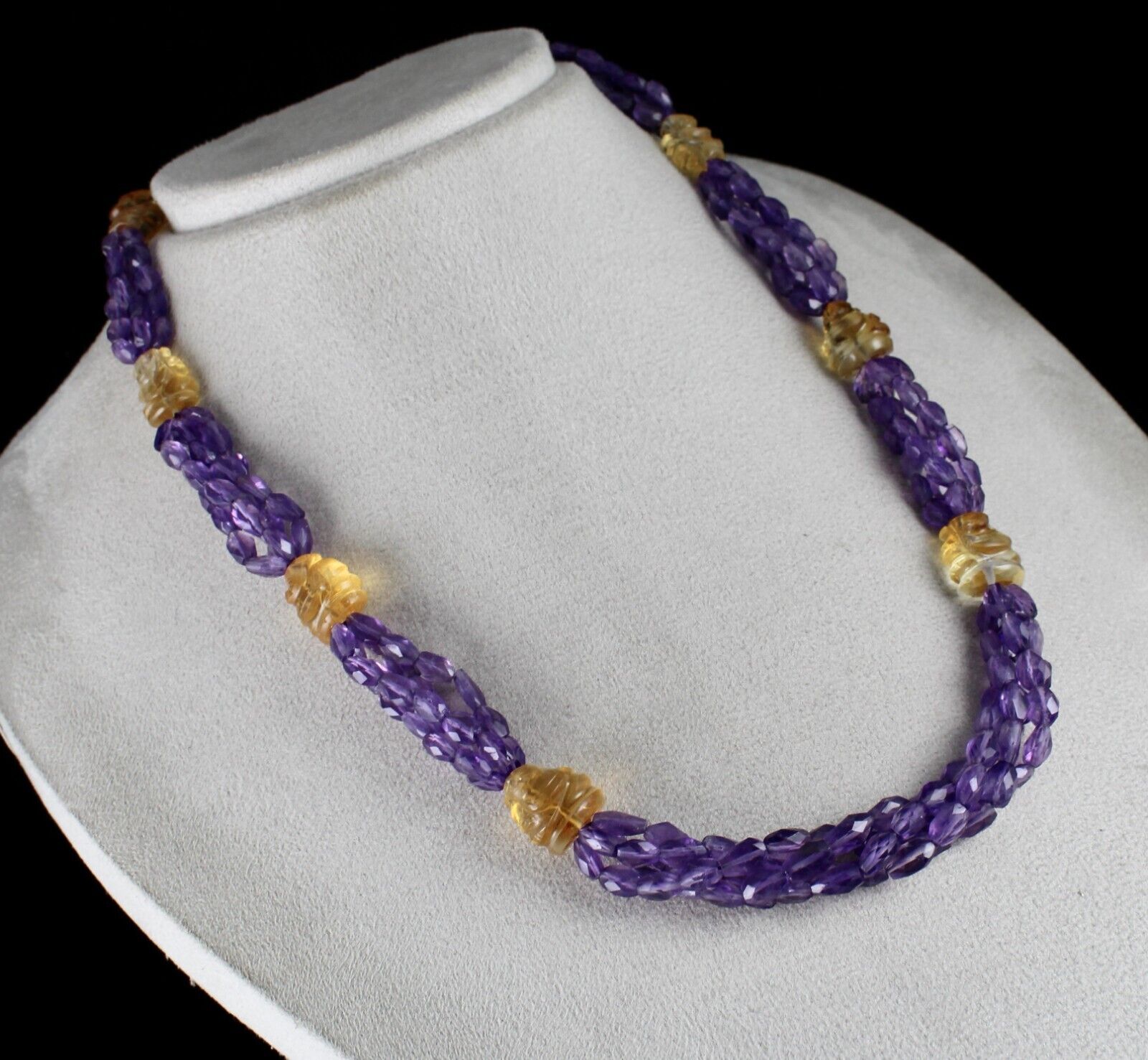 NATURAL AMETHYST FACETED CITRINE GANESHA CARVED BEADED 331 CTS DESIGNER NECKLACE