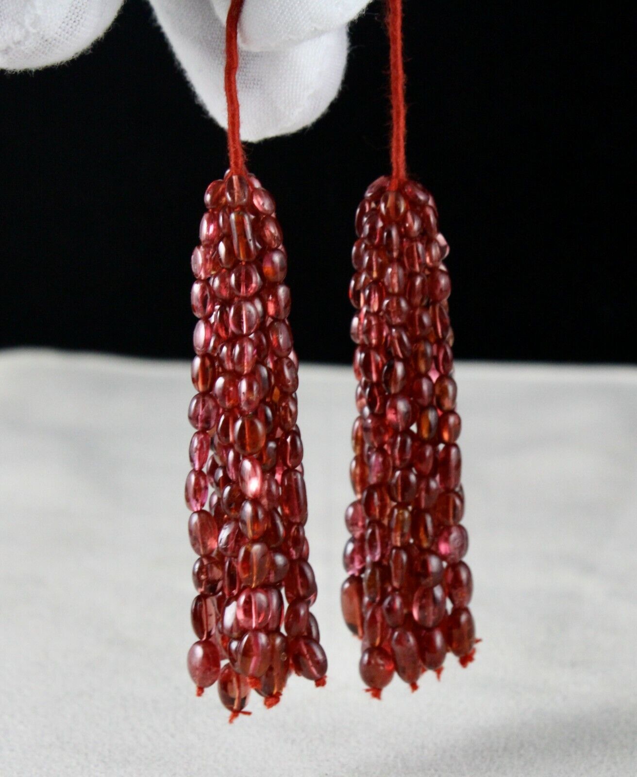 NATURAL CERTIFIED SPINEL BEADS TASSEL LONG 154 CARATS DESIGNING GEMSTONE EARRING