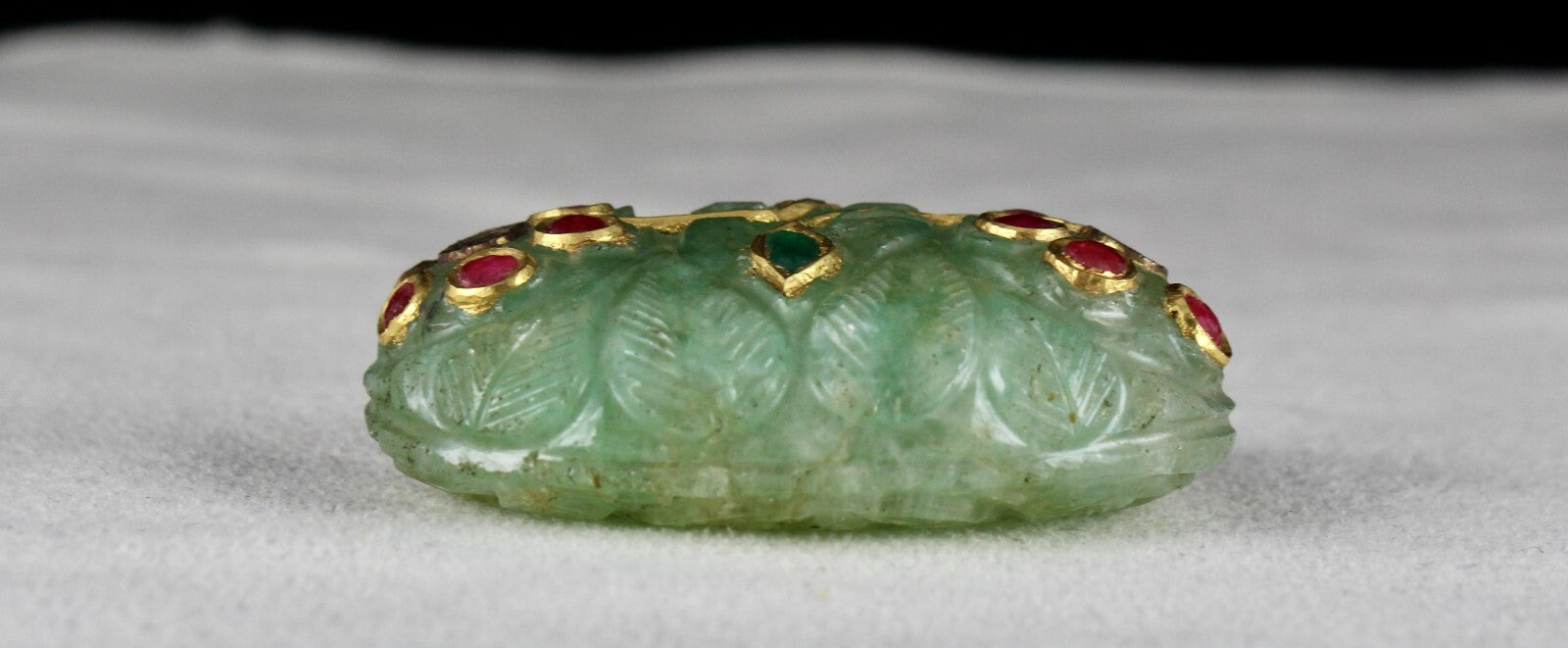 Certified Mughal Emerald Quartz 10ct Carved Natural Diamond Ruby Gold Pendant