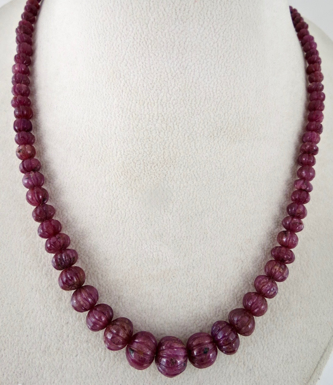 Certified Natural Ruby 285 Ct Carved Round Beads Sterling Silver Necklace