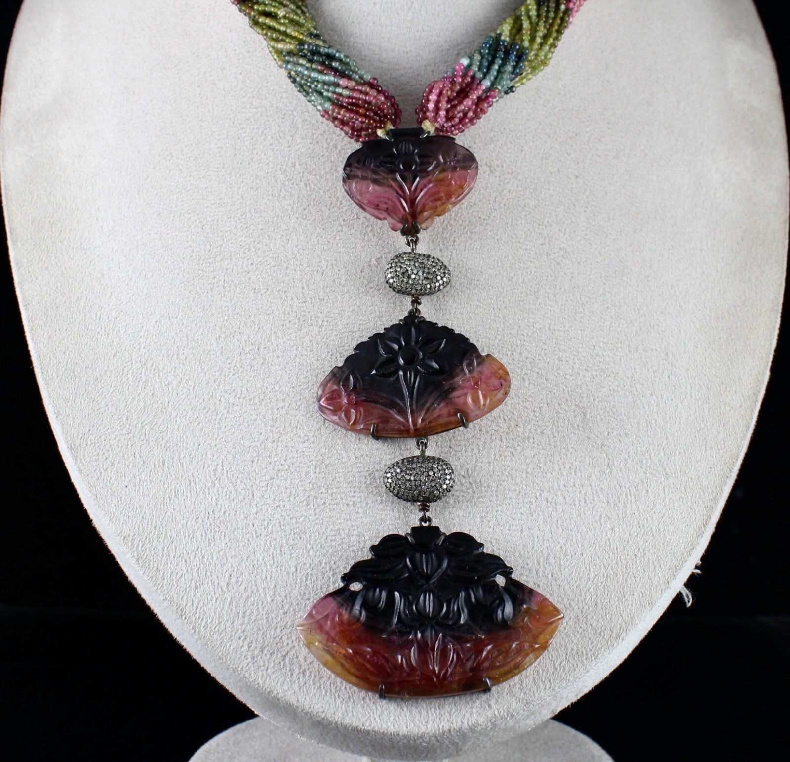 Certified Natural Watermelon Multi Tourmaline 10ct Sterling Silver Necklace